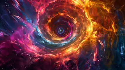 Vibrant vortex of colors forming a cosmic spiral an abstract path through digital realms embodying energy flow
