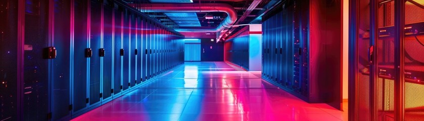 Color photo of a data center with large computer racks - obrazy, fototapety, plakaty