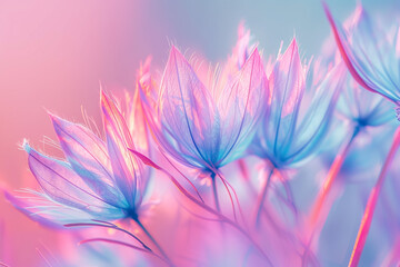Colorful pastel background, Vivid color abstract dandelion flower, extreme closeup with soft focus, beautiful nature details, very shallow depth of field, Generative AI.