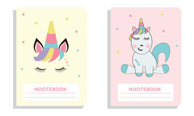 Set of children's notebook covers with unicorns