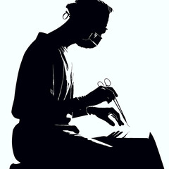 Silhouette of a Skilled Surgeon Performing Delicate Surgery in a High Contrast Monochromatic Setting.