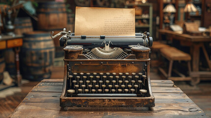 Vintage Typewriter With Paper - obrazy, fototapety, plakaty