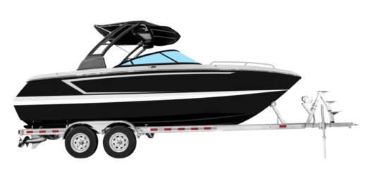Black yacht on trailer