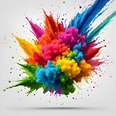 Colorful Powder Color Explosion, Colorful Rainbow Holi Paint Color Powder Explosion Isolated With White Background 