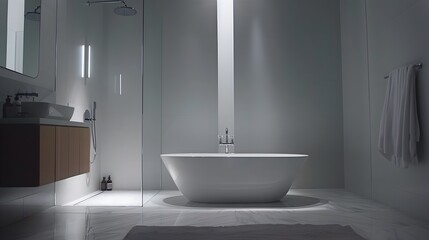 Minimalist Scandinavian Bathroom Oasis Serene Design with Freestanding Tub and Walk-In Shower