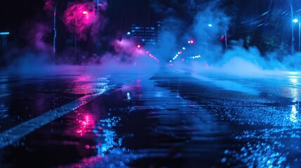 A city street filled with smoke, creating a dramatic scene. Suitable for urban and environmental themes - obrazy, fototapety, plakaty
