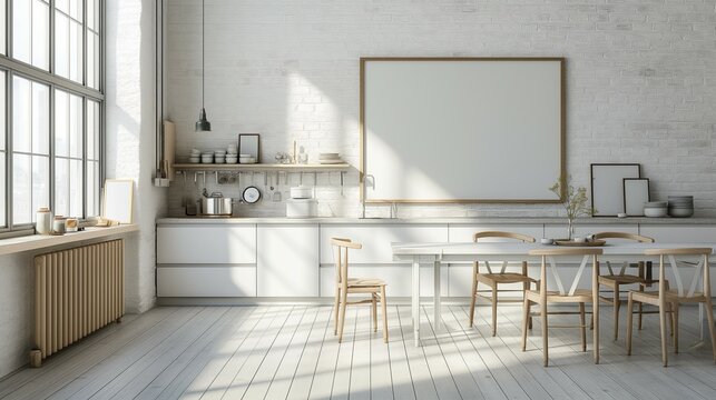 Frame mockup. Scandinavian kitchen interior design