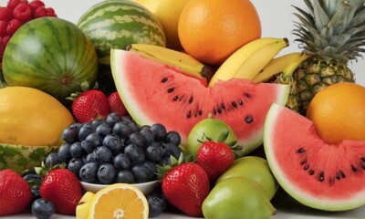 Naklejka na ściany i meble fruit abundance of variety of fresh fruits