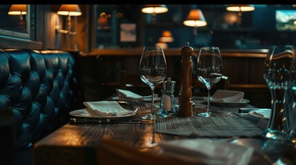 Elegant table set with wine glasses and napkins, perfect for restaurant or event planning