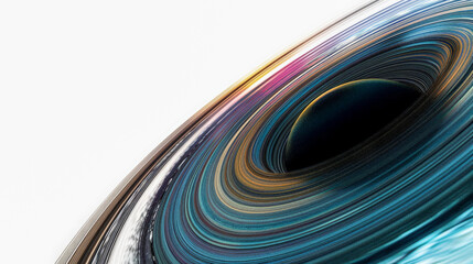 colorful rings with planet or black sphere on white background