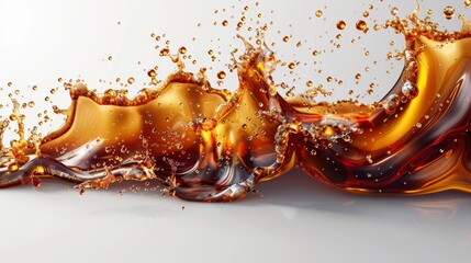 The splash of coffee, cola or tea is isolated on a transparent background. Modern realistic set of liquid waves of flowing brown drinks with drops and bubbles.