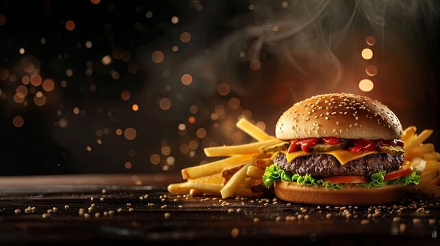 Fototapeta Burger and french fry fast food wallpaper background