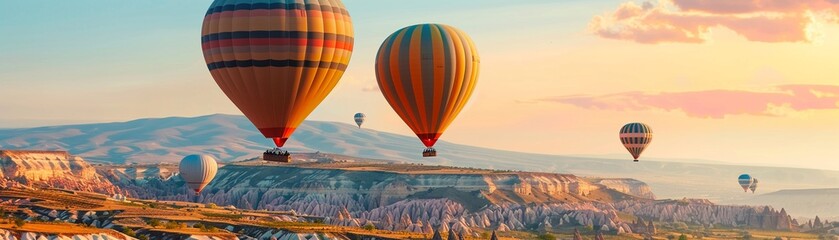 Romantic balloon ride over a picturesque landscape soaring love