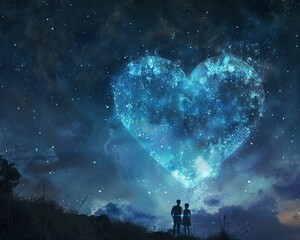 Fototapeta premium Stargazing lovers at a remote location under a heart-shaped constellation
