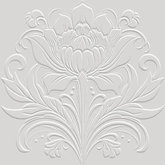 3d emboss white Vintage art nouveau floral seamless pattern. Vector ornamental old style textured surface background with embossed vintage flowers, leaves, ornaments. Relief grunge endless texture - obrazy, fototapety, plakaty