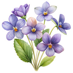 Illustration of violet flowers isolated on transparent background	