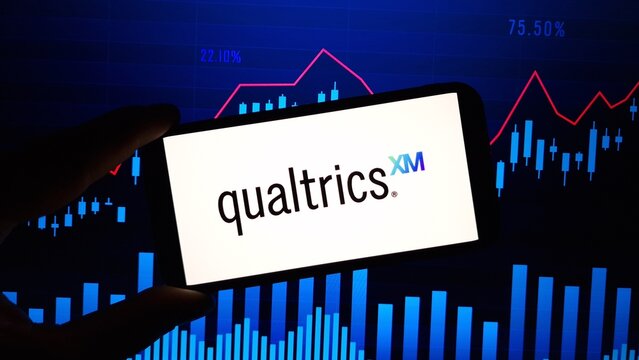 Konskie, Poland - March 16, 2024: Qualtrics company logo displayed on mobile phone