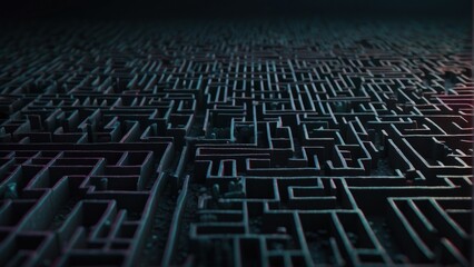 Obraz premium Midnight Enigma An enigmatic wallpaper showcasing a black labyrinth against a dark backdrop, inviting exploration and contemplation with its intricate patterns and hidden passages