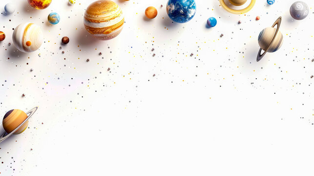 background with planets balls on white 
