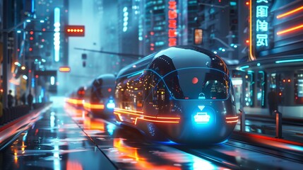 Futuristic city transport management system powered by AI - obrazy, fototapety, plakaty