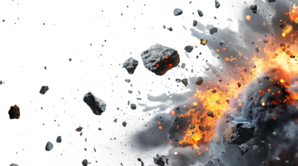 burning asteroid rocks isolated on transparent background, burning asteroid cutout 