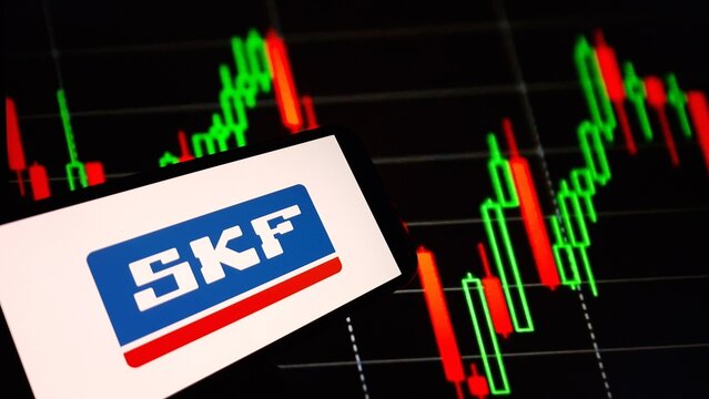 Konskie, Poland - March 16, 2024: SKF (Svenska Kullagerfabriken) company logo displayed on mobile phone