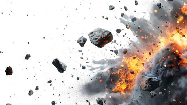 burning asteroid rocks isolated on transparent background, burning asteroid cutout 