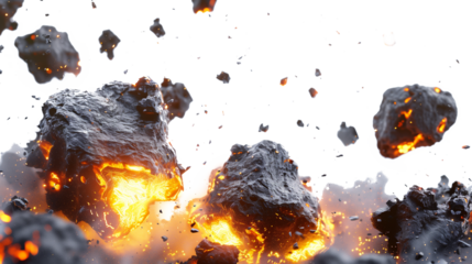 burning asteroid rocks isolated on transparent background, burning asteroid cutout 