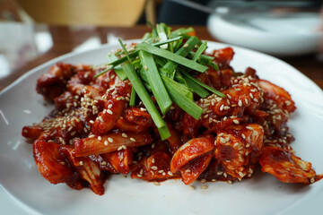 Popular Korean food spicy stir-fried octopus