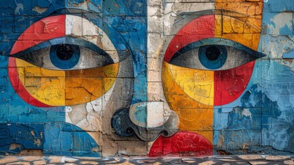 Obraz na płótnie Canvas Face Painting on Brick Wall