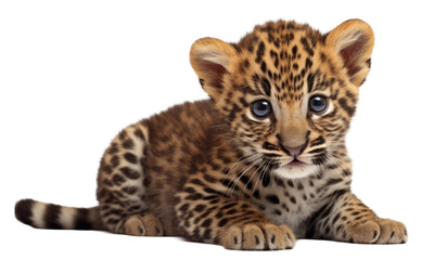 Obraz premium little leopard cub. isolated animal, cut out. kitten of the feline family. cute baby leopard.