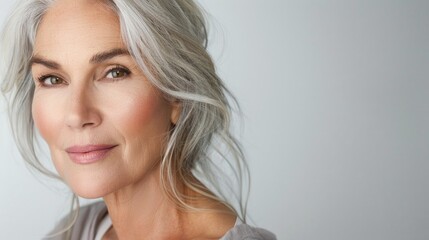 Fototapeta premium Detailed shot of a woman with gray hair, suitable for beauty or aging concepts