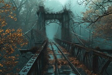 Naklejka premium Dilapidated Abandoned city bridge. Summer wall. Generate Ai