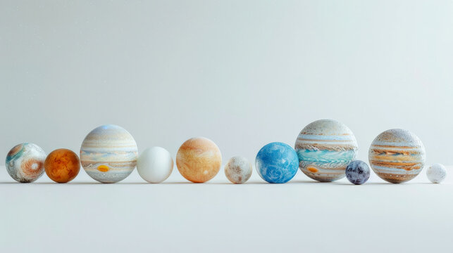 Solar system planets set. white background. Textures. Concept. Size large, small. Mercury, Venus, Earth, world, Mars, Jupiter, Saturn, Uranus, Neptune, Pluto. Illustration