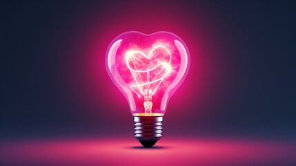 a light bulb with its filament pink glowing in the shape of a heart