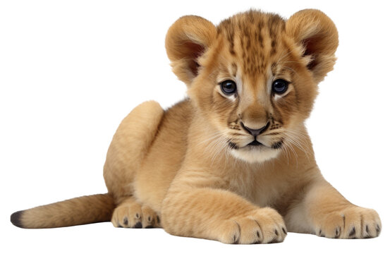 The lion cub. isolated animal, cut out. The kitten is a family of cats. Baby lion.
