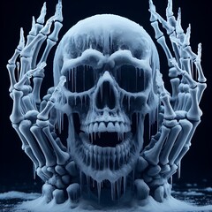 The Haunting Mystery of the Frozen Skull Gripped by its Own Bony Hand
 - obrazy, fototapety, plakaty