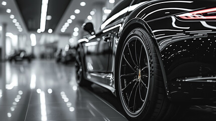 Fototapeta premium Luxury black car close up. With copy space