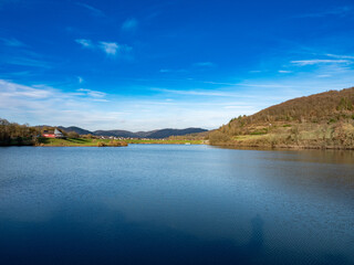 Photo of a reservoir with the flood system