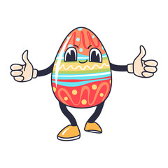 Cartoon happy Easter Groovy egg character. Holiday personage isolated on white background - 760632984