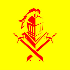 vector logo illustration of a swordsman in red and yellow color