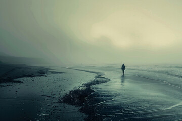 loneliness has followed me whole life,cinematic,seaside - obrazy, fototapety, plakaty
