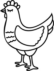 Line art hen illustration. Outline chicken drawing