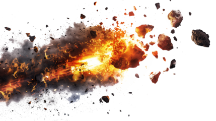burning asteroid rocks isolated on transparent background, burning asteroid cutout 