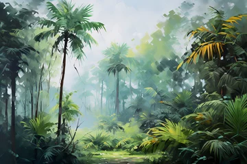 Rolgordijnen Spring tropical forest. Oil painting in impressionism style. © Osadchyi_I