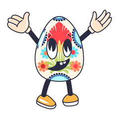 Cartoon happy Easter Groovy egg character. Holiday personage isolated on white background - 760634540