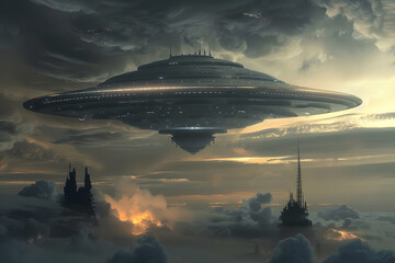 Außerirdisches Raumschiff: Illustration eines UFOs in geheimer Mission im Weltraum