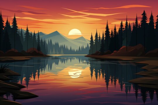 Vivid sunset over tacoma volcanoes in neil welliver style, animated stills with realistic detail