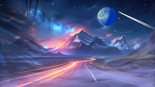 mountain road at night with moonlight seamless looping 4k animations videos