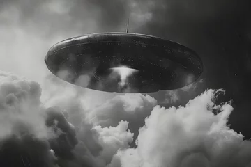 Fototapeten Außerirdisches Raumschiff: Illustration eines UFOs in geheimer Mission im Weltraum © Seegraphie